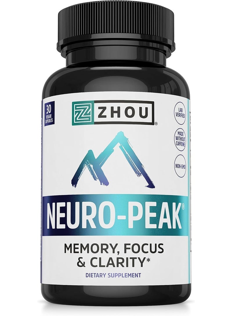 Zhou Neuro-Peak - Brain Supplements for Memory and Focus, Nootropic for Men & Women, Brain Support Pill for Adults, Brain Vitamins - 30 Veggie Capsules (Pack of 1)